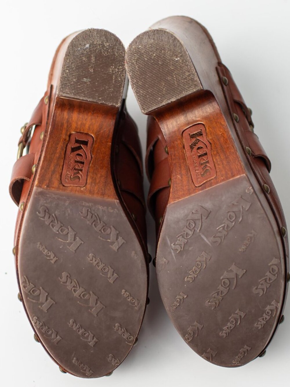 Korks Brown Leather Wooden Platform Clog Mules Women's EU 39 US 8 - Picture 4 of 9